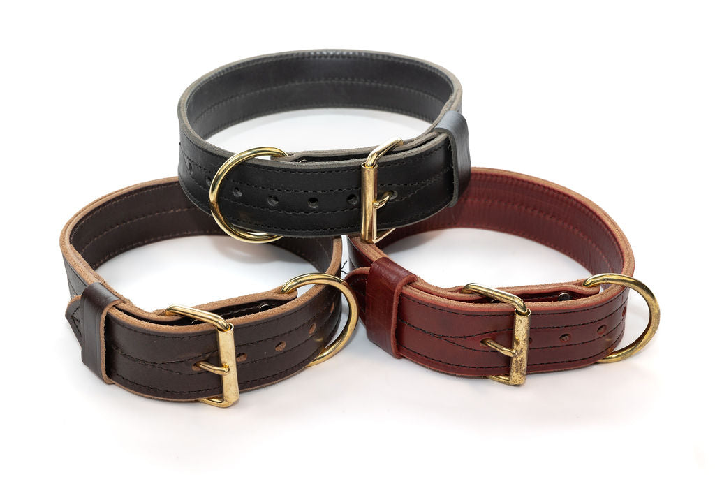 Bridgeport K9 Double Layer Agitation Collar – Premium Latigo Leather Collar for K-9 Training, Handling, and Sports