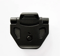 A matte black plastic quick-release buckle or clip component, shown from a top-down view on a clean white background.