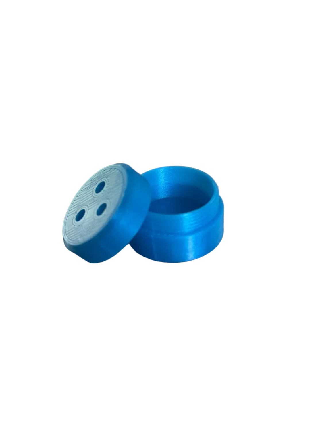 Blue cylindrical scent hide on a white background.