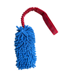 Blue microfiber tug with a red handle on a white background.
