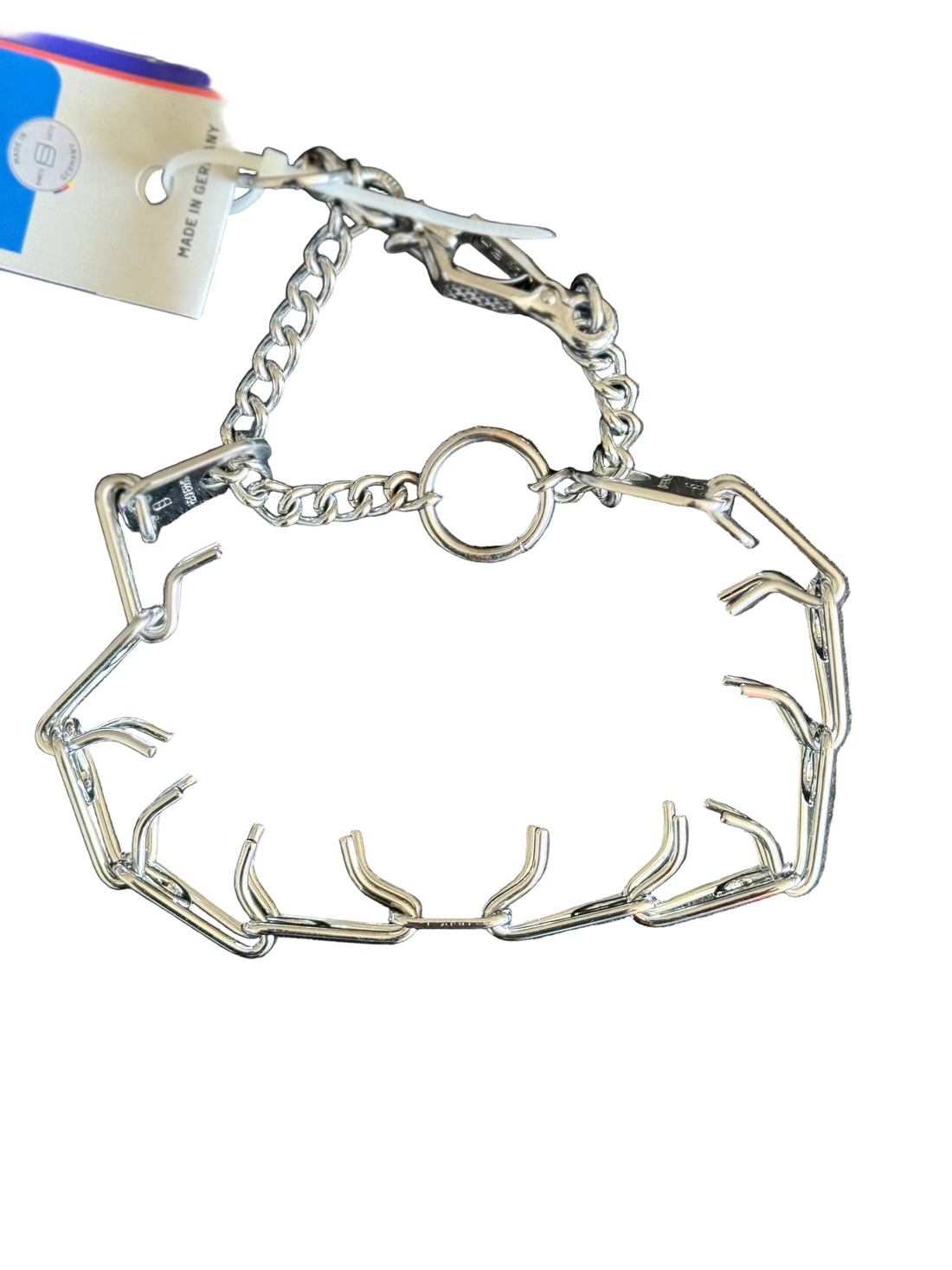 Metal halter with hooks on a white background