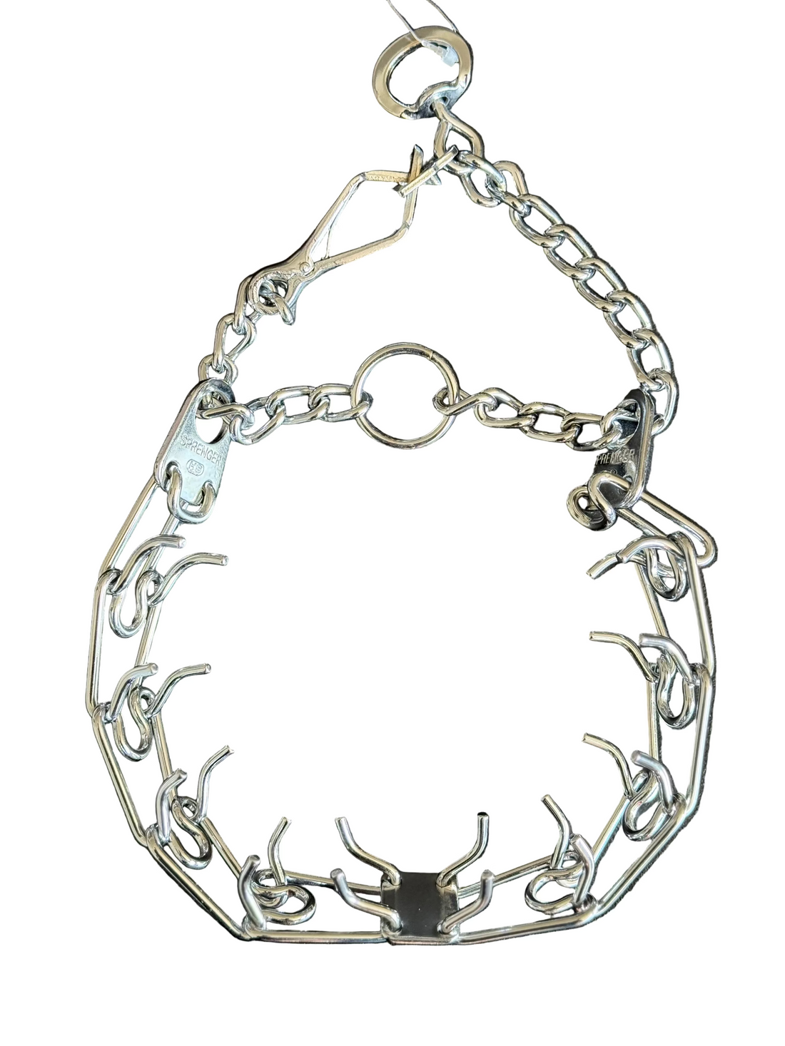 Metal halter with hooks on a white background