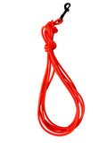 Bright orange rope dog leash with a black metal clip