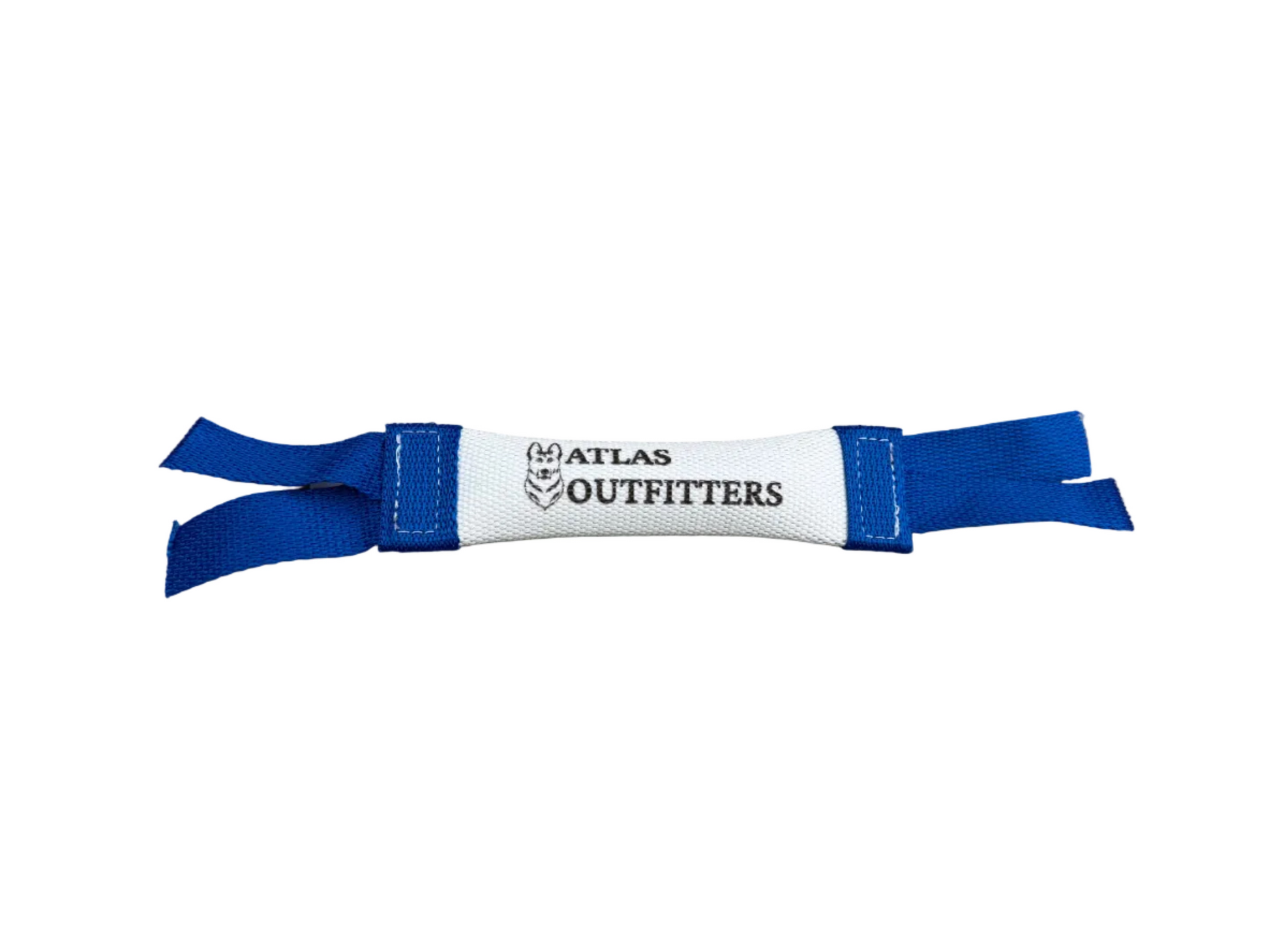 Blue and white bumper with 'Atlas Outfitters' branding on a white background.