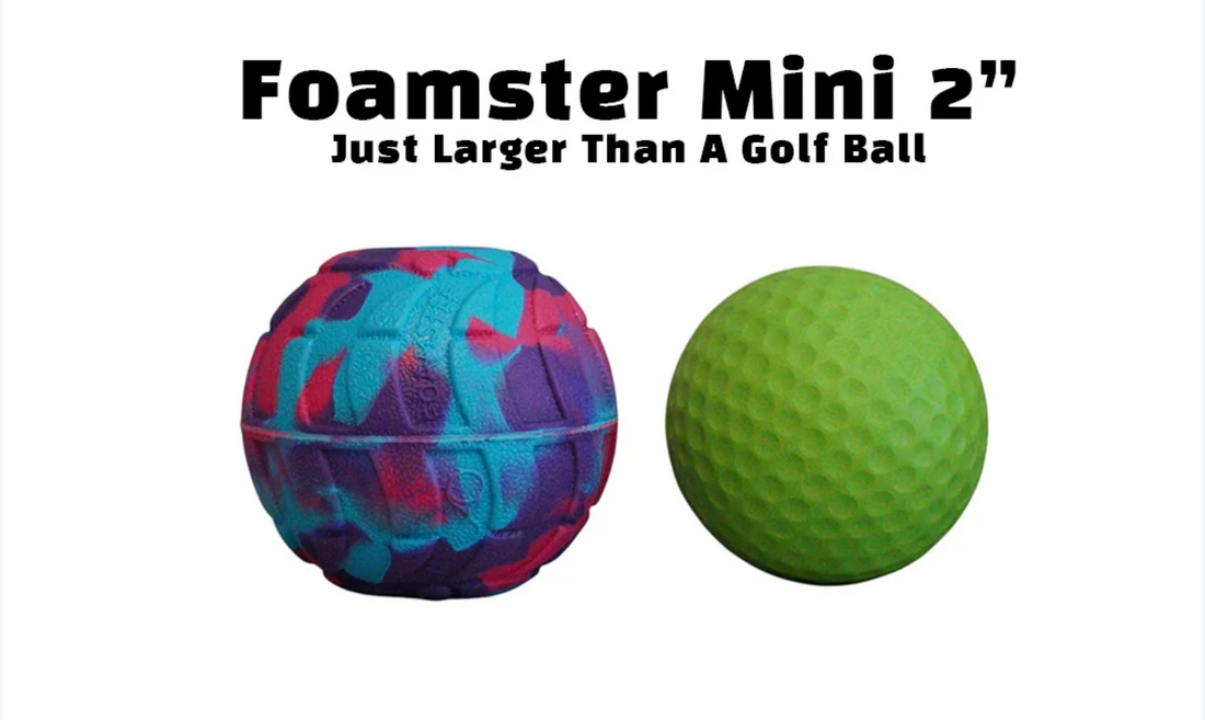 FOAMSTER Durable Foam Dog Ball with Biothane Tug Handle by Foam Dog Balls