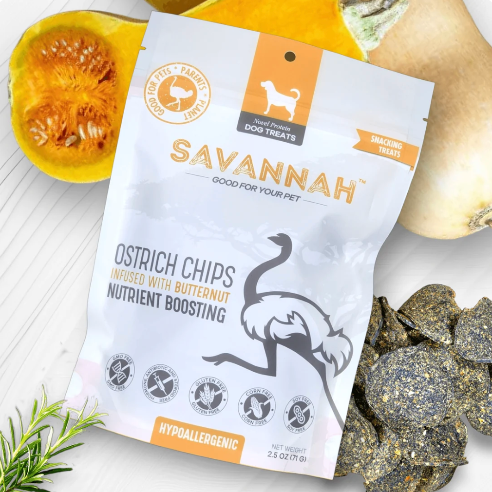 Savannah Pet Food Ostrich Chips – Hypoallergenic Novel Protein Dog Treats, 2.5 oz