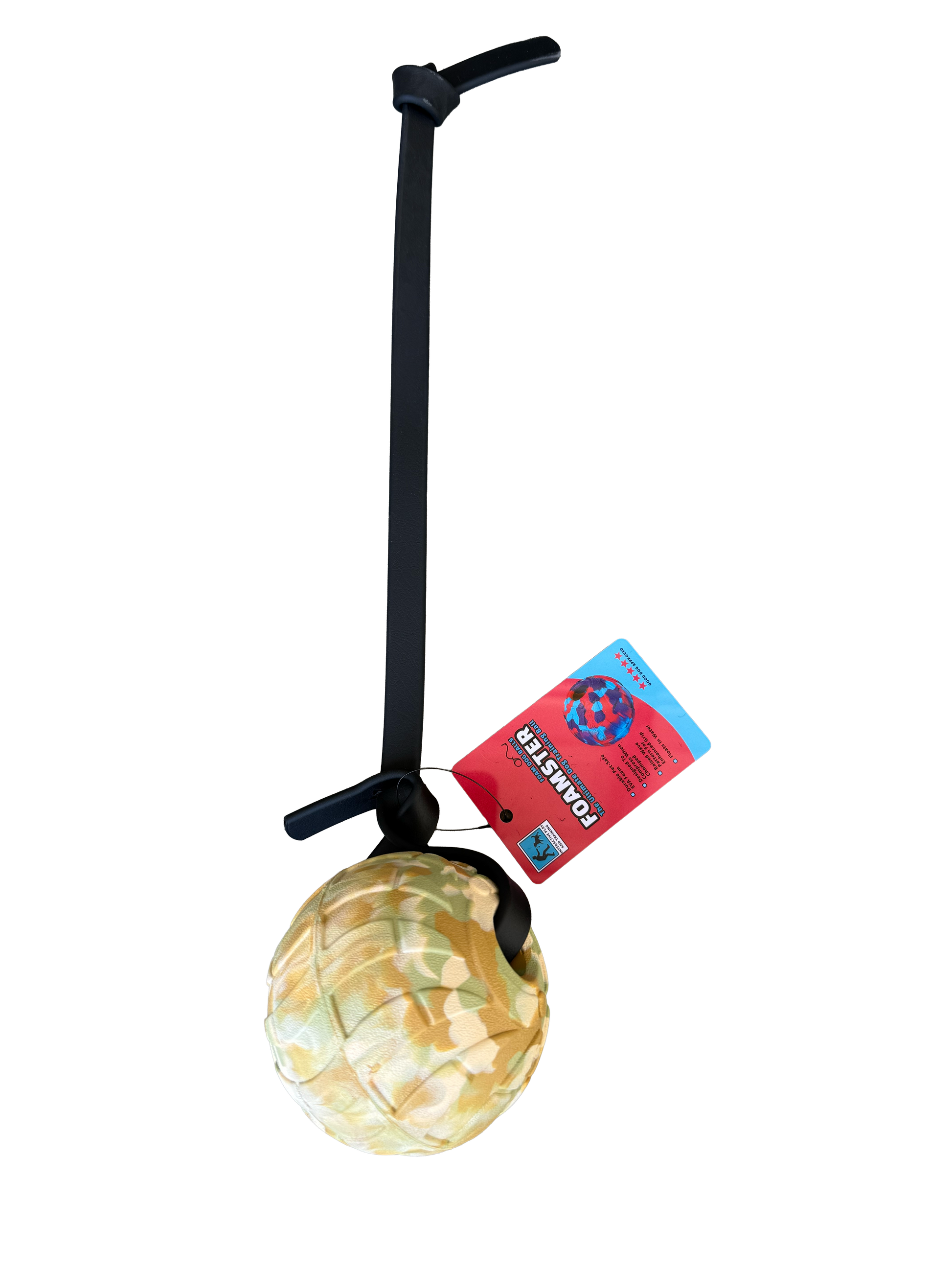 Foam dog ball with biothane strap