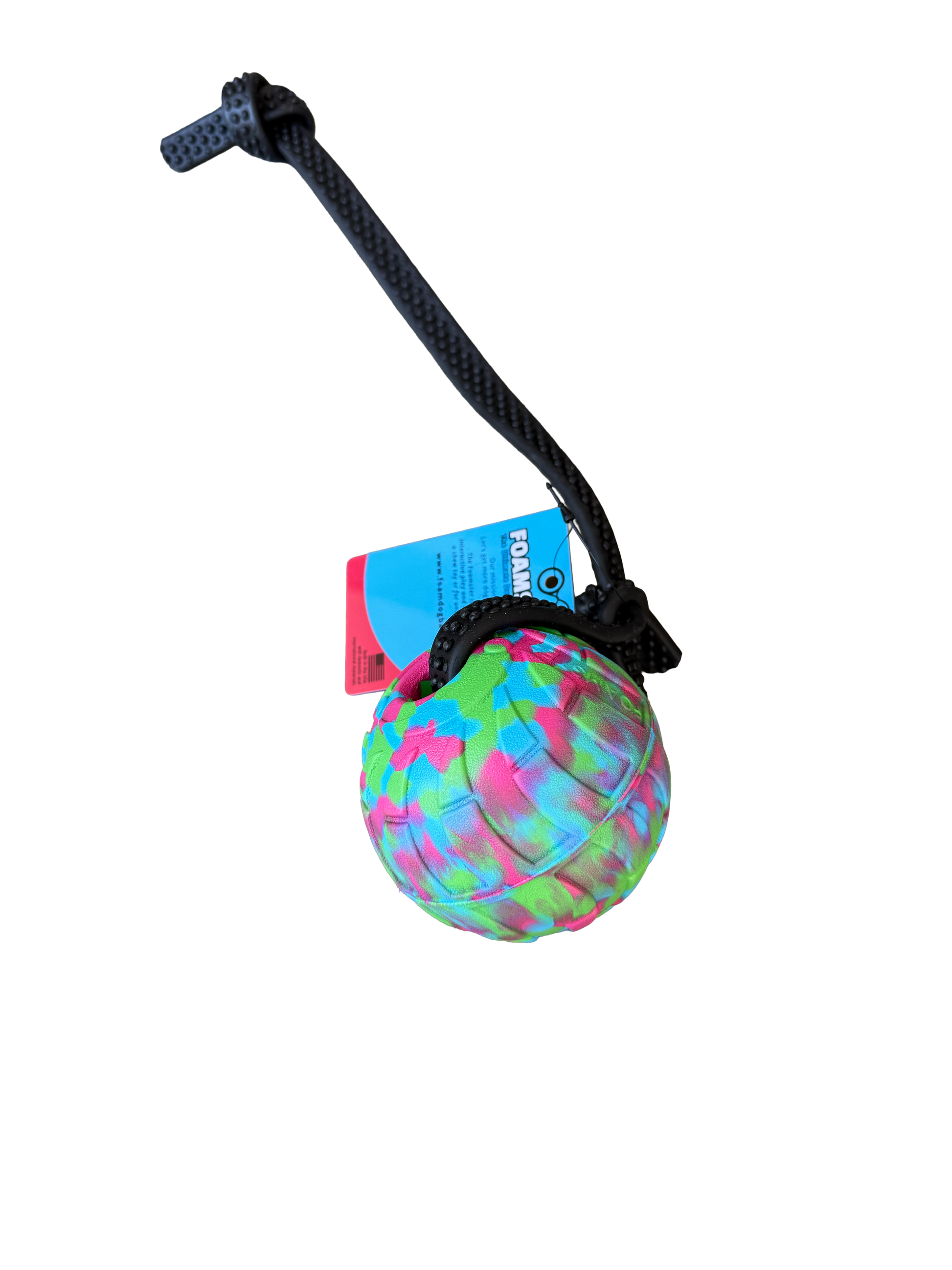 Colorful ball with a black handle on a white background