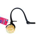 Pet toy with a black flexible neck and reflective ball on a white background