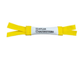 Yellow bumper with a white label on a white background.